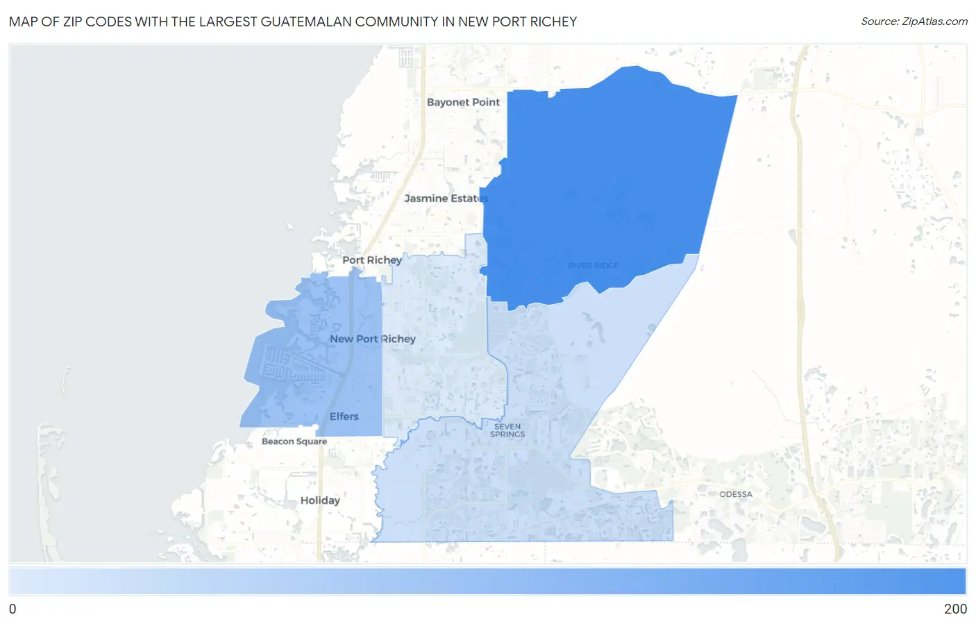 Zip Codes with the Largest Guatemalan Community in New Port Richey Map