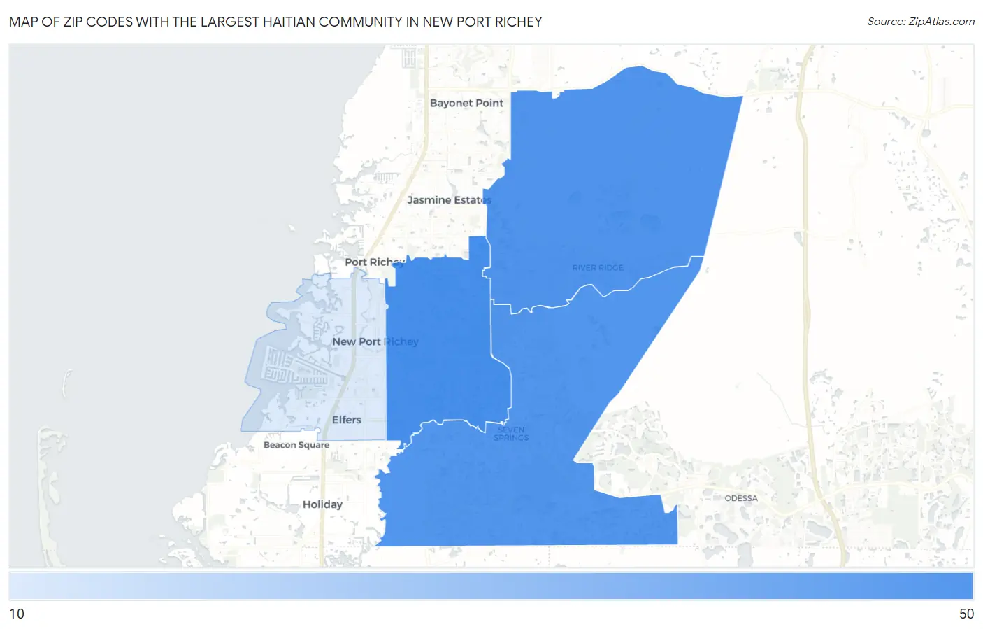Zip Codes with the Largest Haitian Community in New Port Richey Map