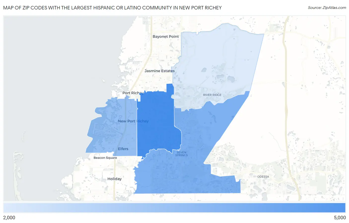 Zip Codes with the Largest Hispanic or Latino Community in New Port Richey Map