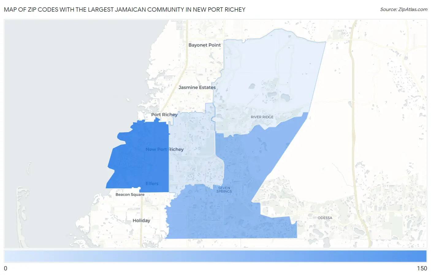 Zip Codes with the Largest Jamaican Community in New Port Richey Map