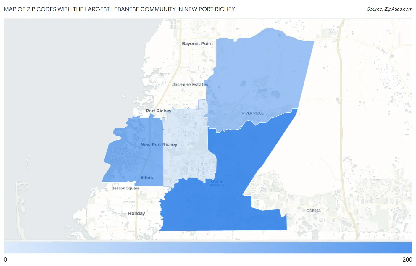 Zip Codes with the Largest Lebanese Community in New Port Richey Map