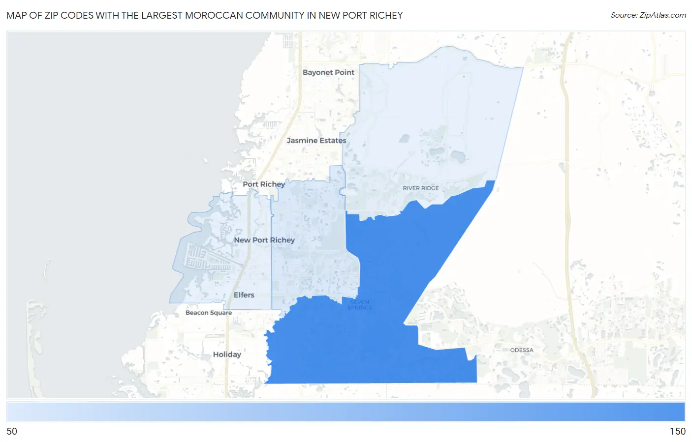 Zip Codes with the Largest Moroccan Community in New Port Richey Map