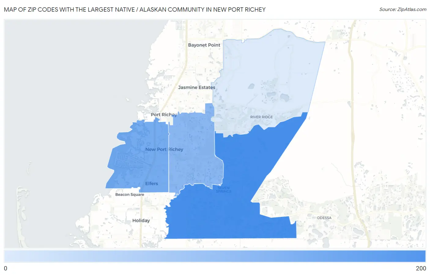 Zip Codes with the Largest Native / Alaskan Community in New Port Richey Map