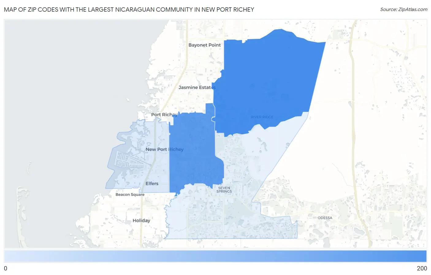 Zip Codes with the Largest Nicaraguan Community in New Port Richey Map