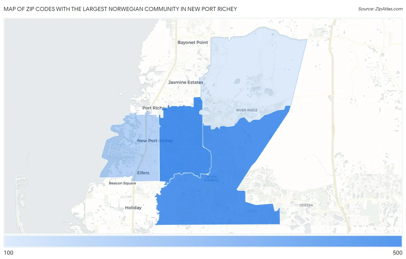 Zip Codes with the Largest Norwegian Community in New Port Richey Map