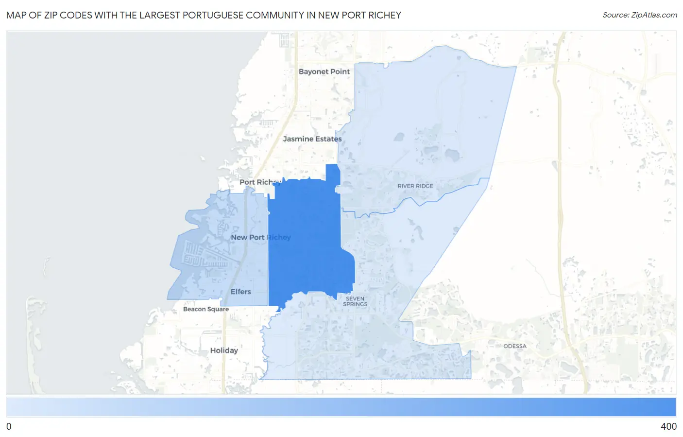 Zip Codes with the Largest Portuguese Community in New Port Richey Map