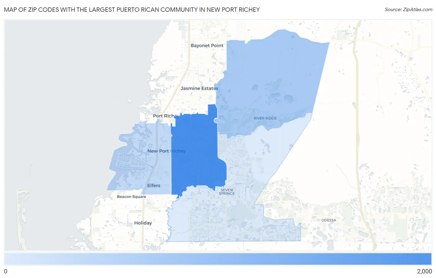 Zip Codes with the Largest Puerto Rican Community in New Port Richey Map