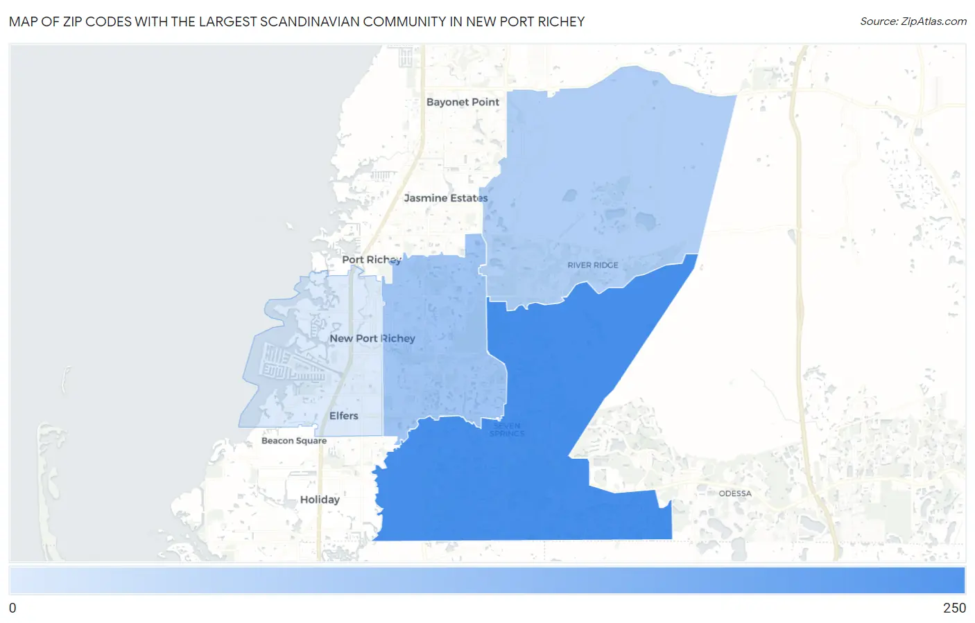 Zip Codes with the Largest Scandinavian Community in New Port Richey Map