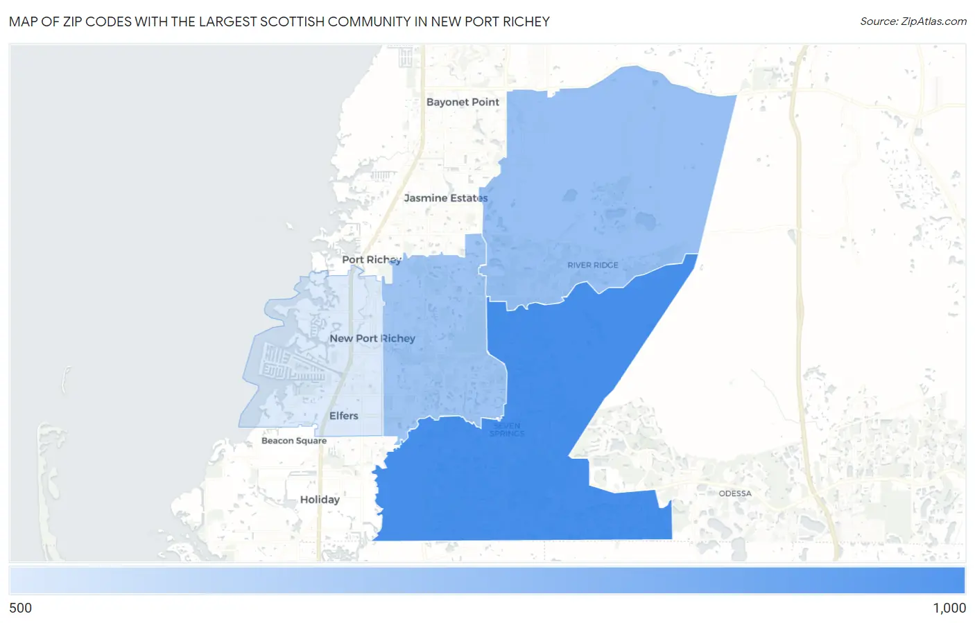 Zip Codes with the Largest Scottish Community in New Port Richey Map