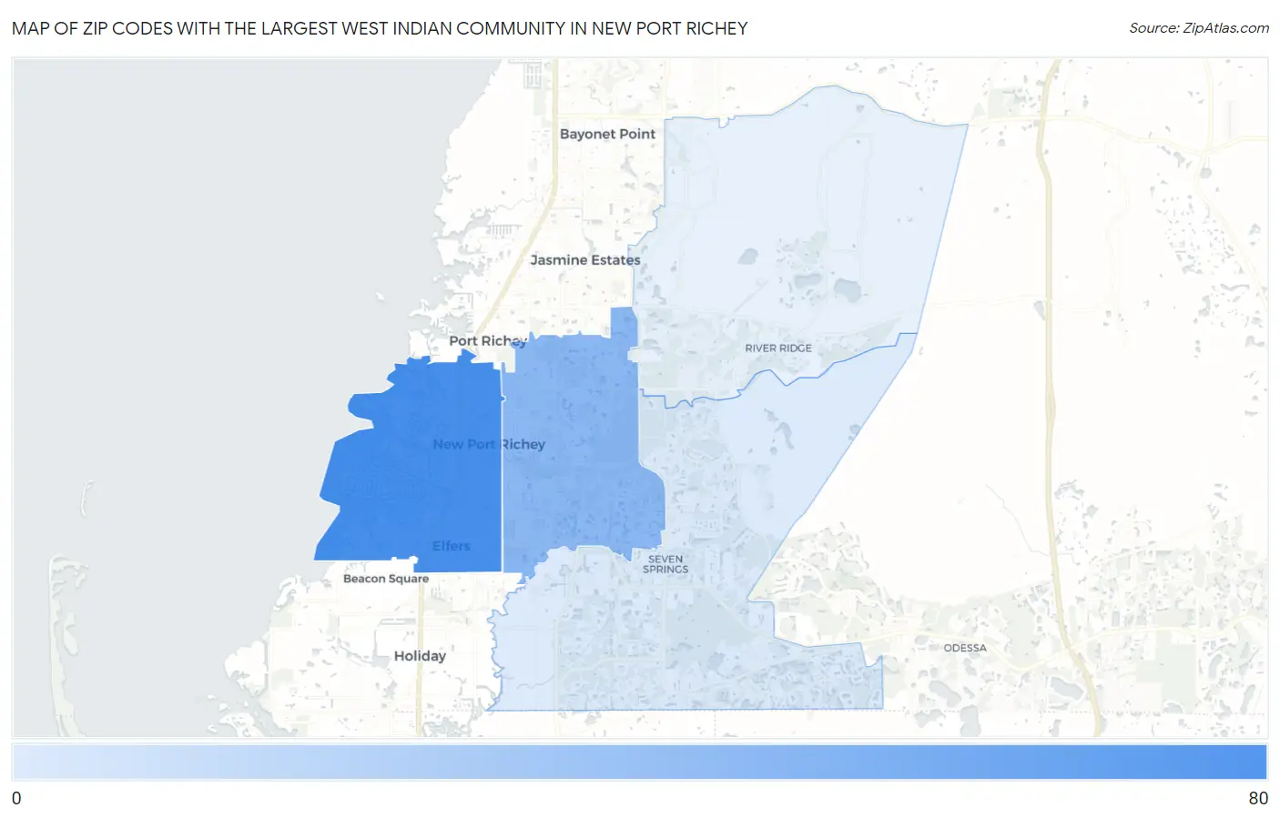 Zip Codes with the Largest West Indian Community in New Port Richey Map