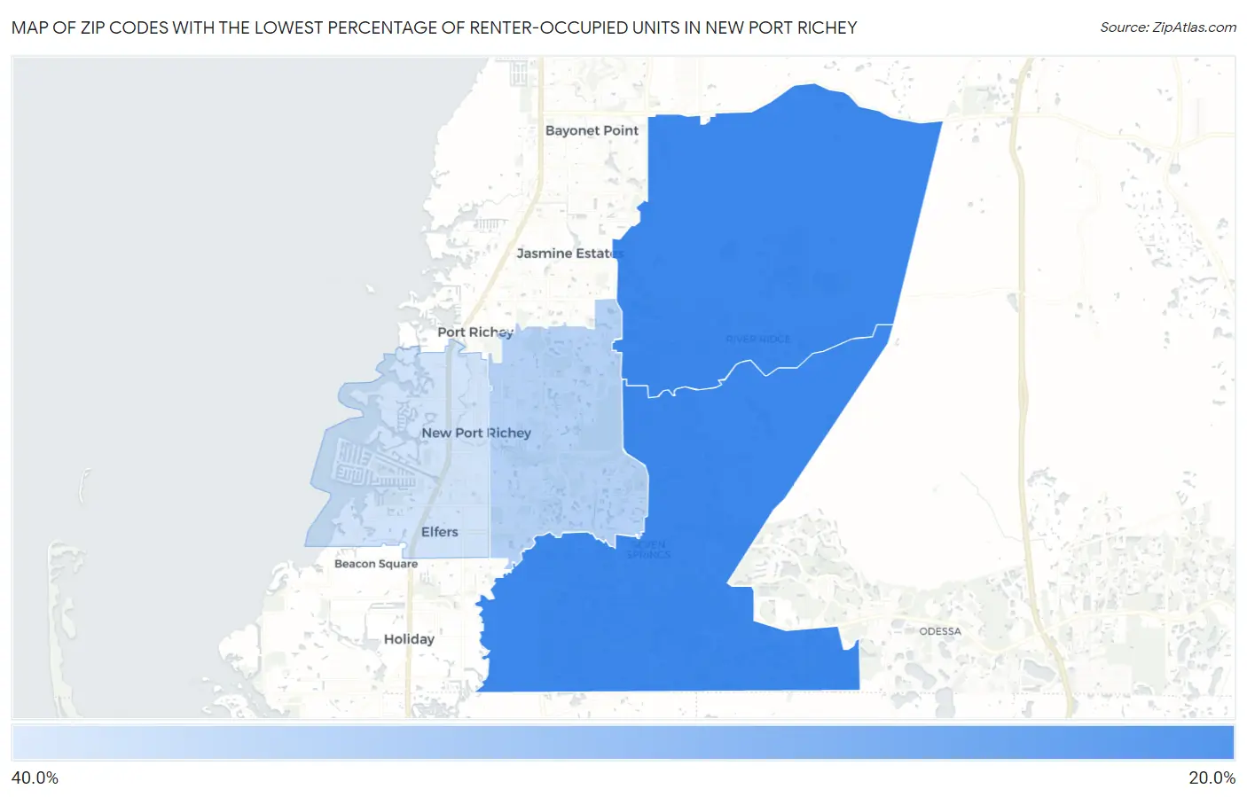 Zip Codes with the Lowest Percentage of Renter-Occupied Units in New Port Richey Map