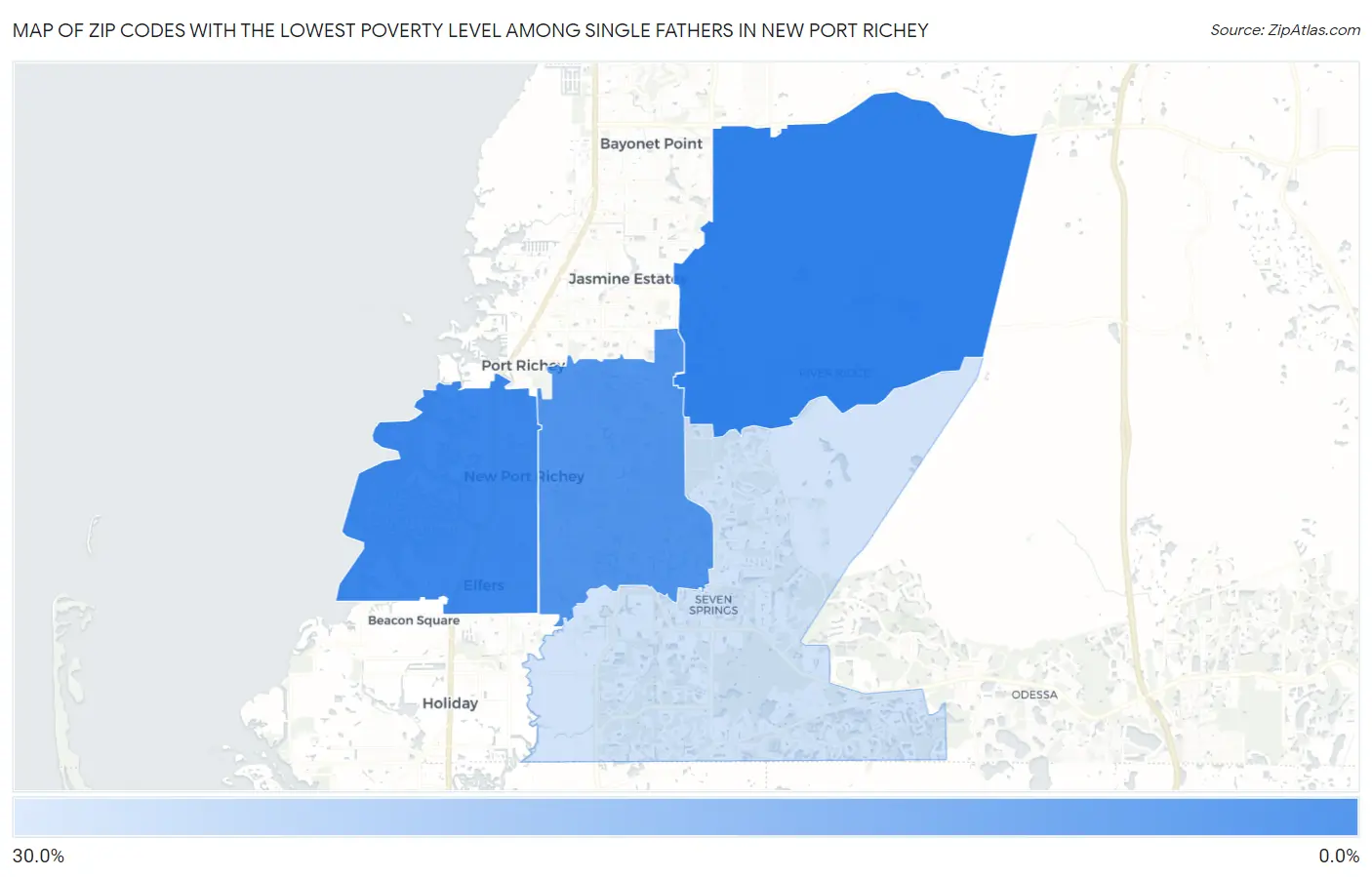 Zip Codes with the Lowest Poverty Level Among Single Fathers in New Port Richey Map