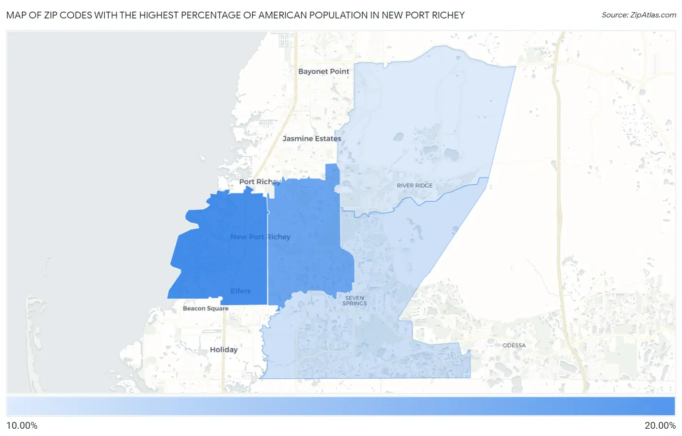 Zip Codes with the Highest Percentage of American Population in New Port Richey Map