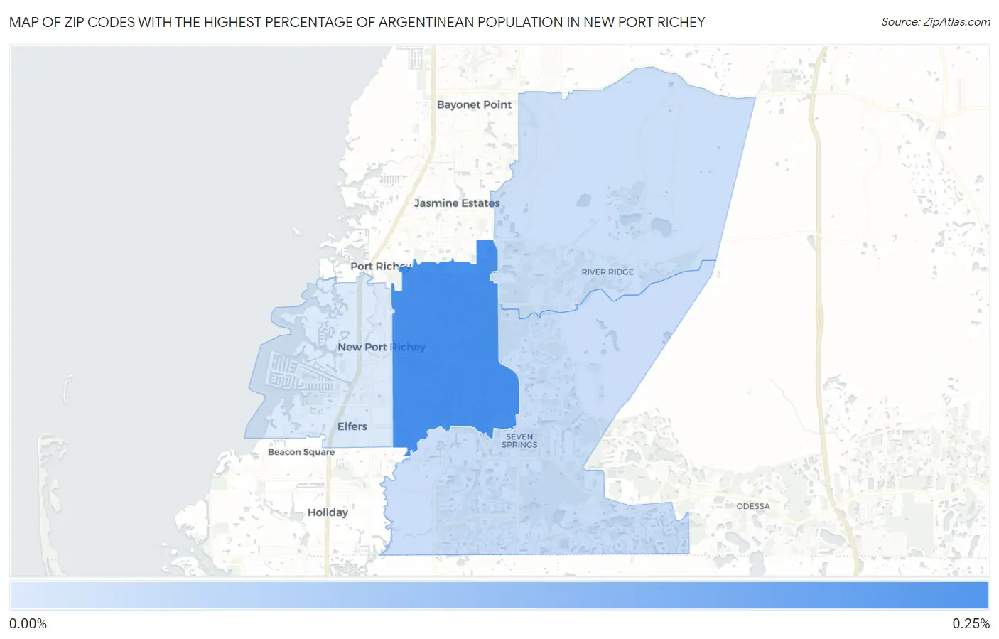 Zip Codes with the Highest Percentage of Argentinean Population in New Port Richey Map