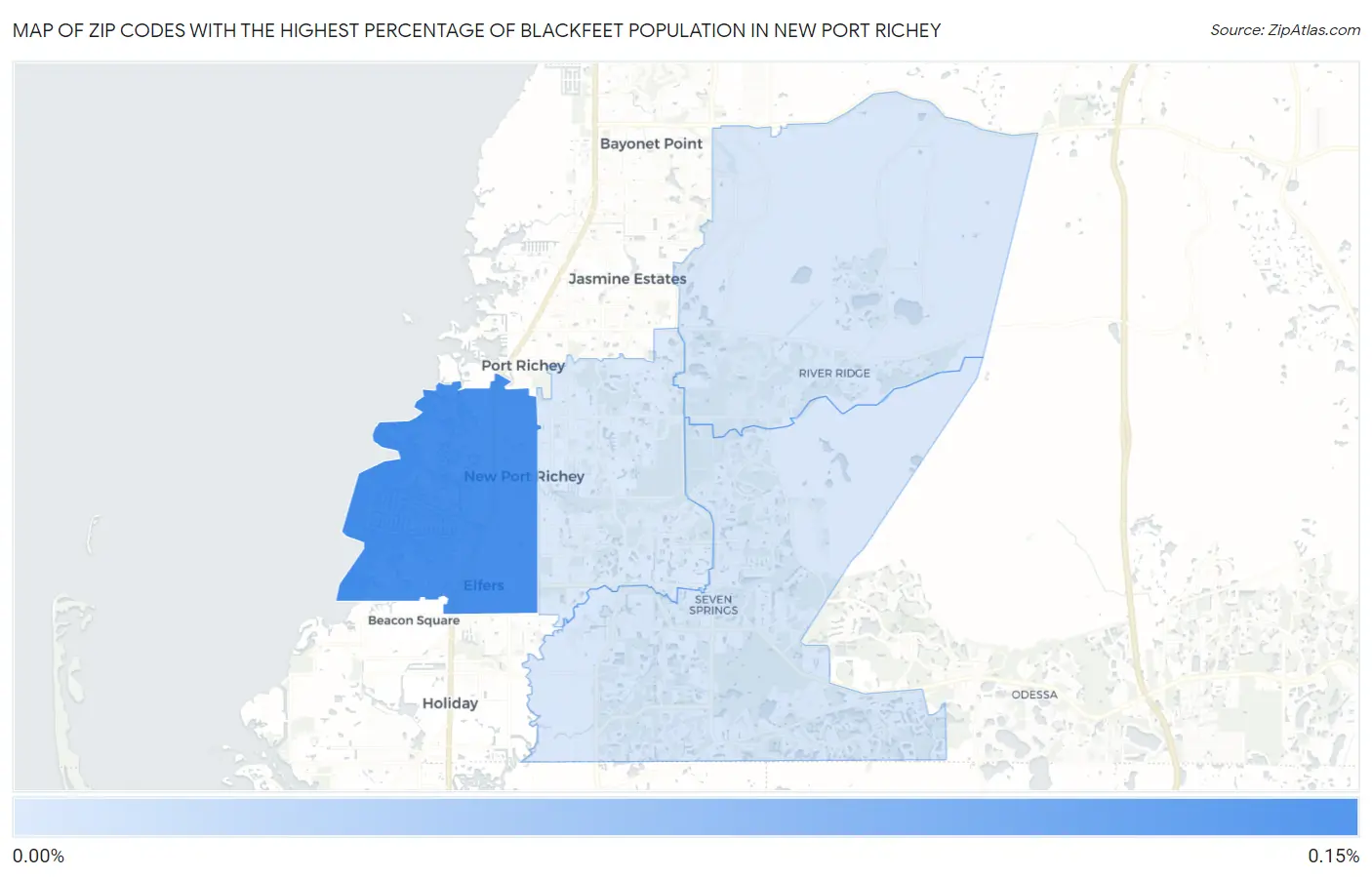 Zip Codes with the Highest Percentage of Blackfeet Population in New Port Richey Map