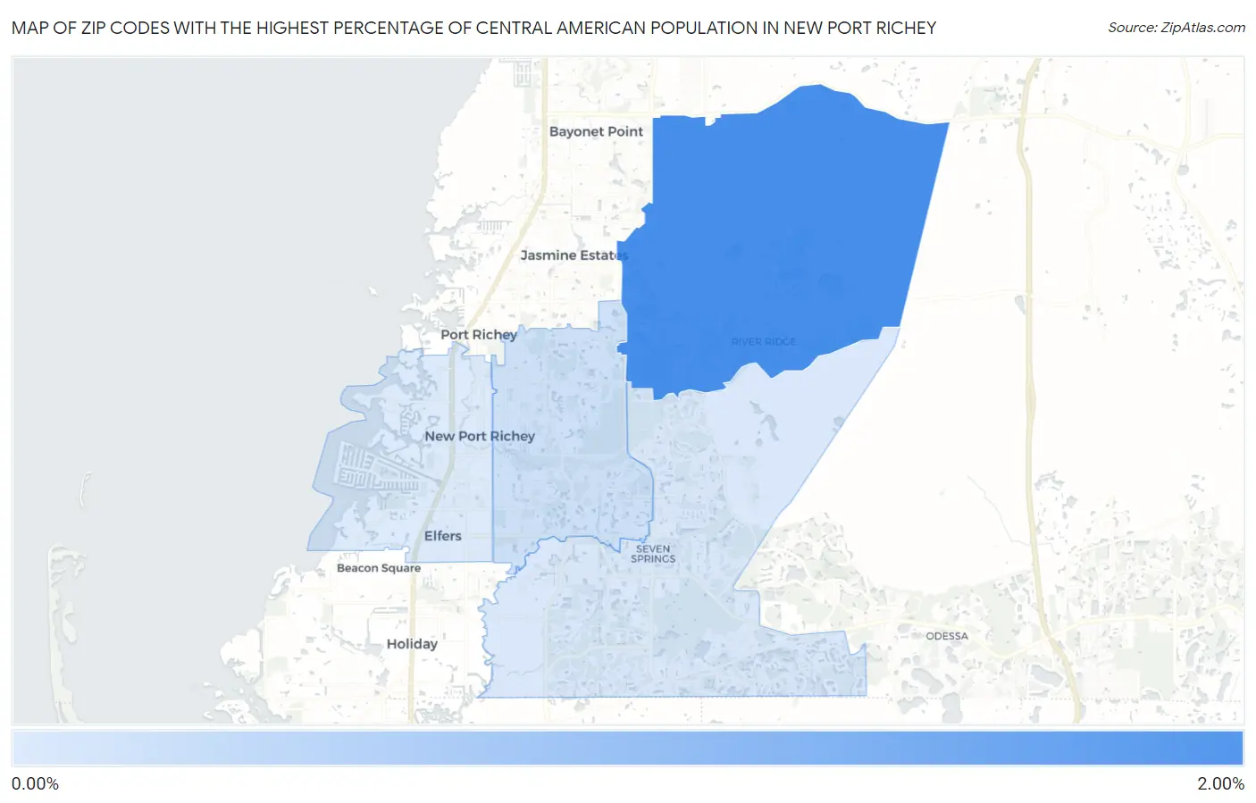 Zip Codes with the Highest Percentage of Central American Population in New Port Richey Map