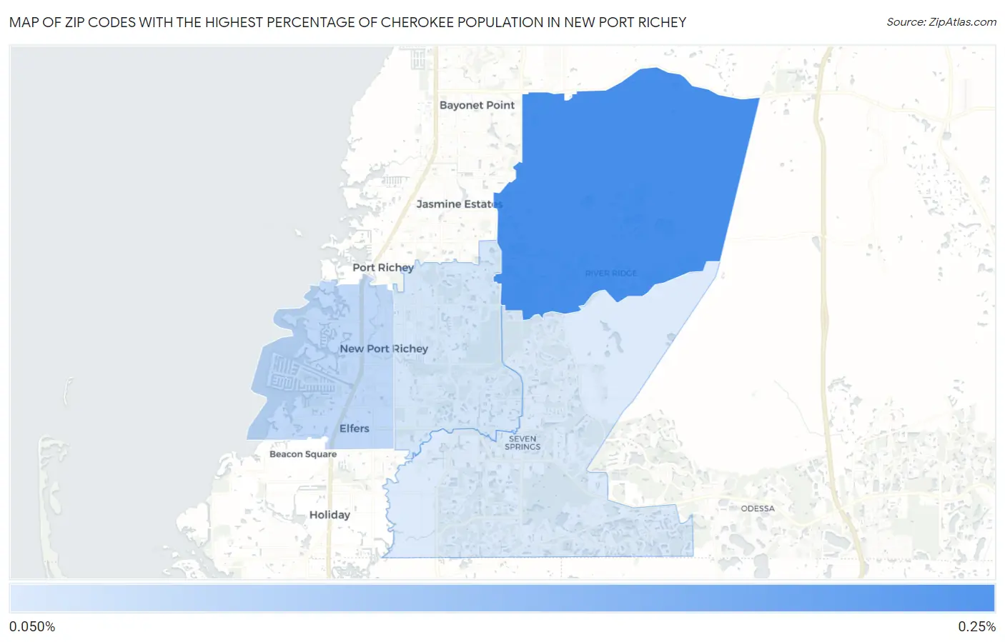 Zip Codes with the Highest Percentage of Cherokee Population in New Port Richey Map