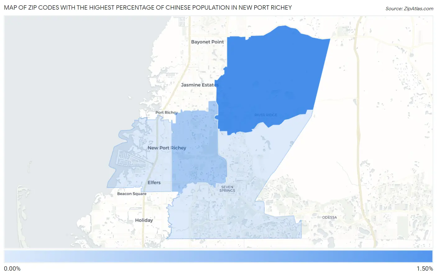 Zip Codes with the Highest Percentage of Chinese Population in New Port Richey Map