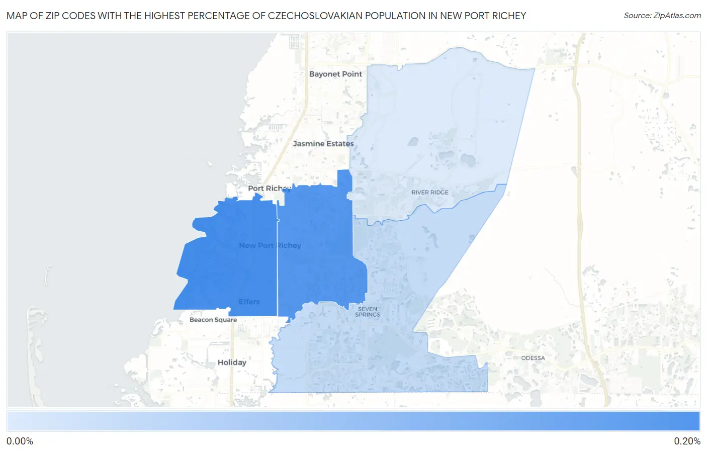 Zip Codes with the Highest Percentage of Czechoslovakian Population in New Port Richey Map