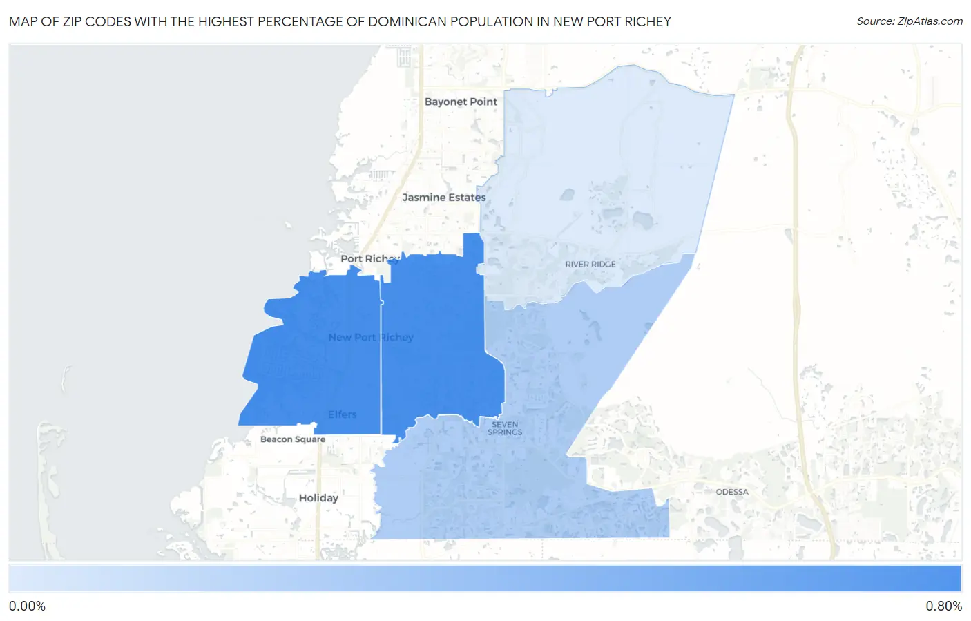 Zip Codes with the Highest Percentage of Dominican Population in New Port Richey Map