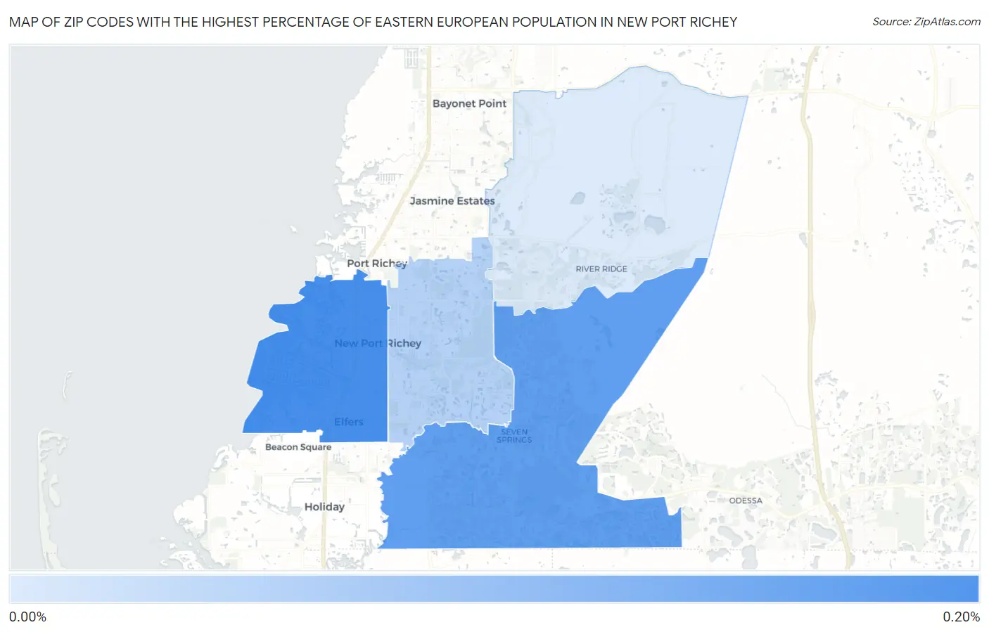 Zip Codes with the Highest Percentage of Eastern European Population in New Port Richey Map