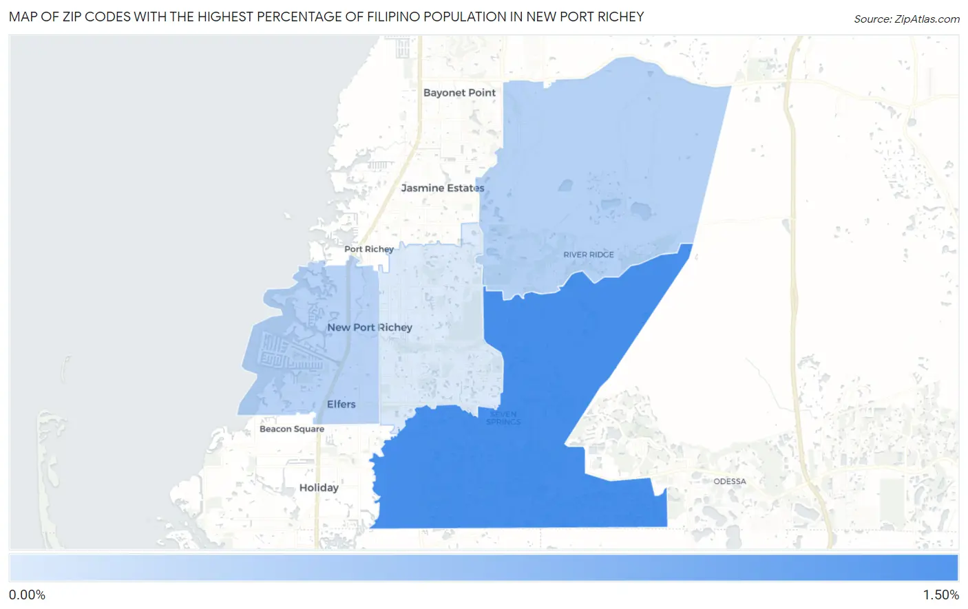 Zip Codes with the Highest Percentage of Filipino Population in New Port Richey Map