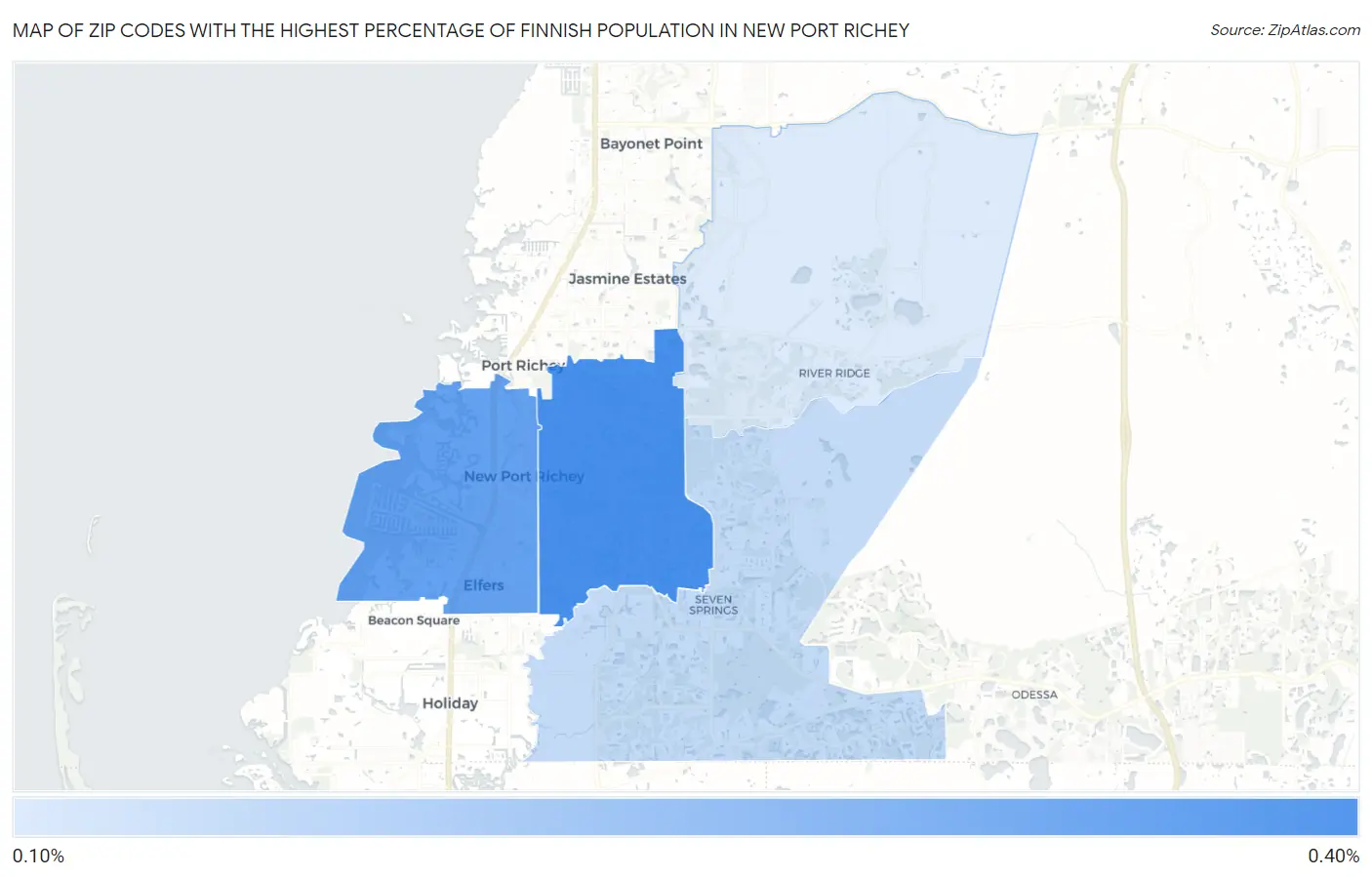 Zip Codes with the Highest Percentage of Finnish Population in New Port Richey Map