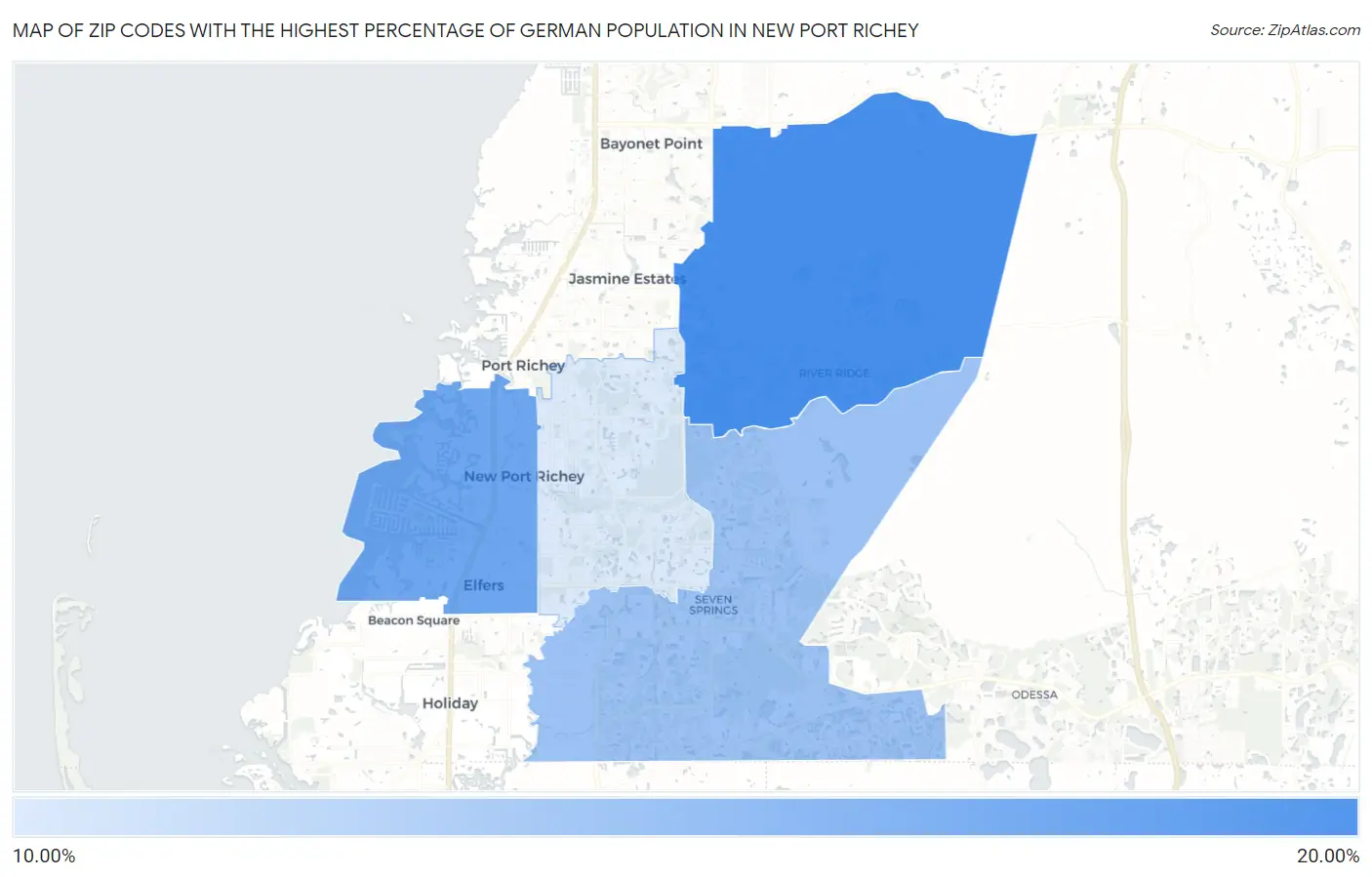 Zip Codes with the Highest Percentage of German Population in New Port Richey Map