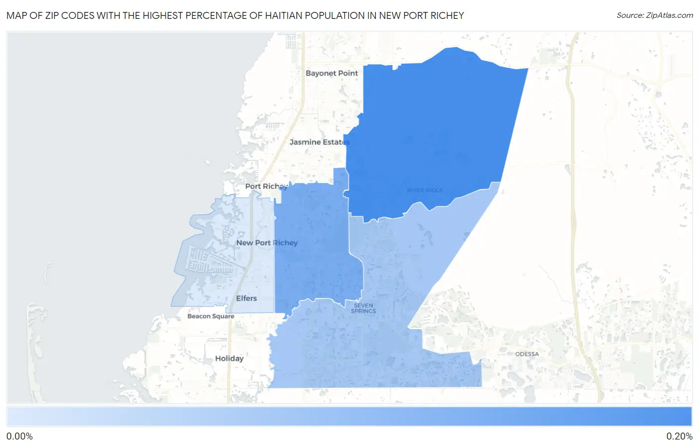 Zip Codes with the Highest Percentage of Haitian Population in New Port Richey Map