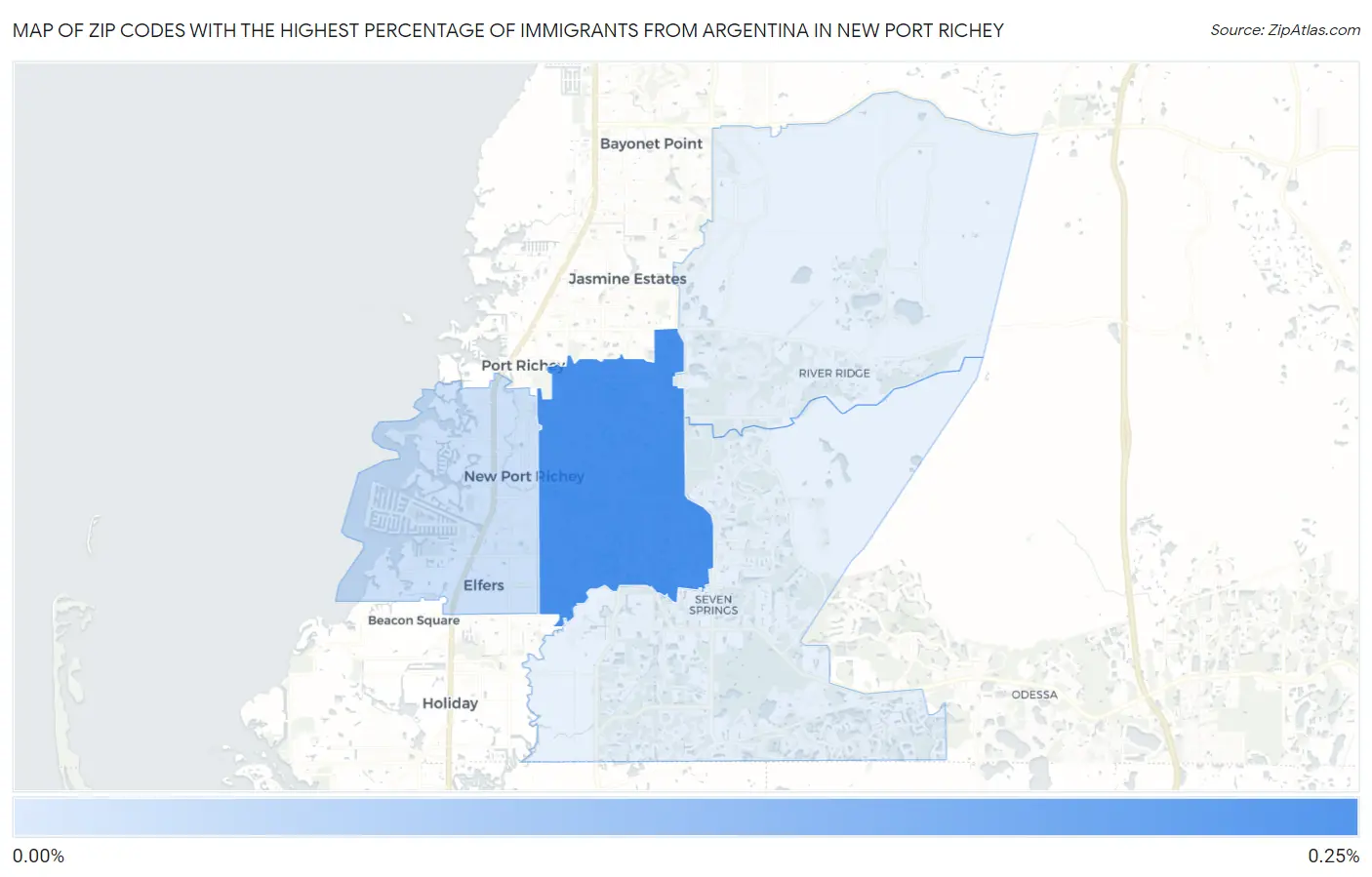 Zip Codes with the Highest Percentage of Immigrants from Argentina in New Port Richey Map