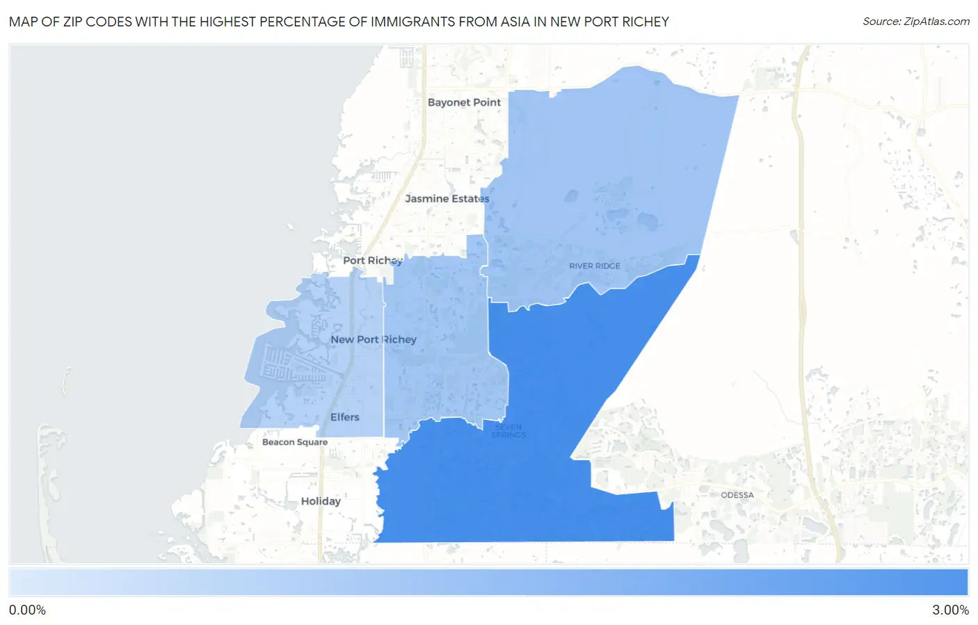 Zip Codes with the Highest Percentage of Immigrants from Asia in New Port Richey Map