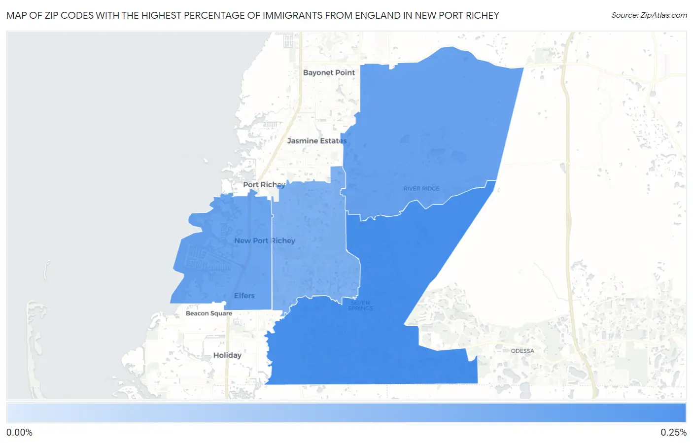 Zip Codes with the Highest Percentage of Immigrants from England in New Port Richey Map