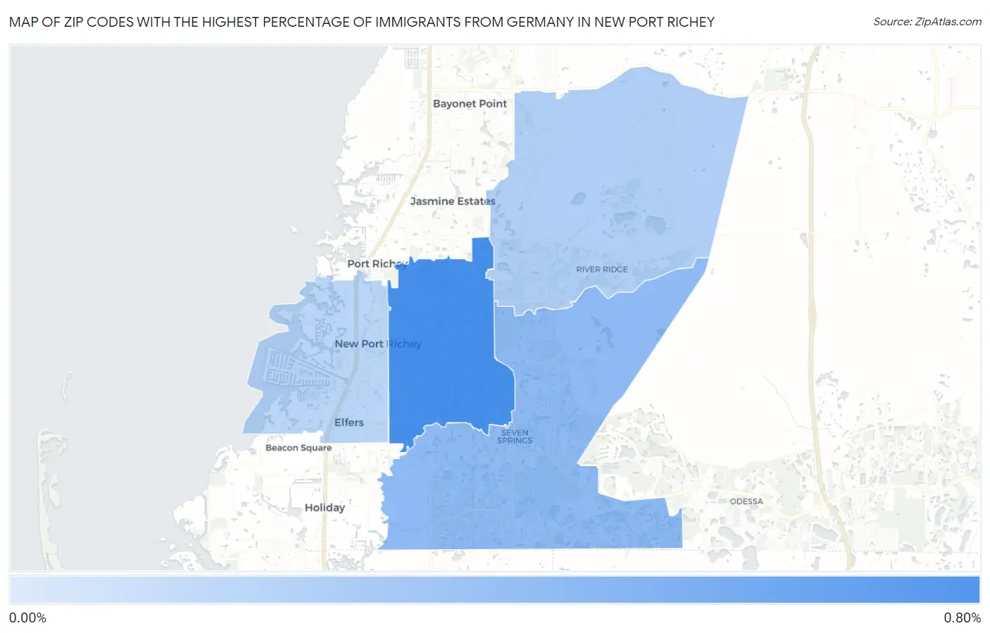 Zip Codes with the Highest Percentage of Immigrants from Germany in New Port Richey Map
