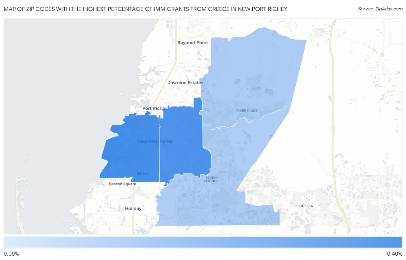Zip Codes with the Highest Percentage of Immigrants from Greece in New Port Richey Map