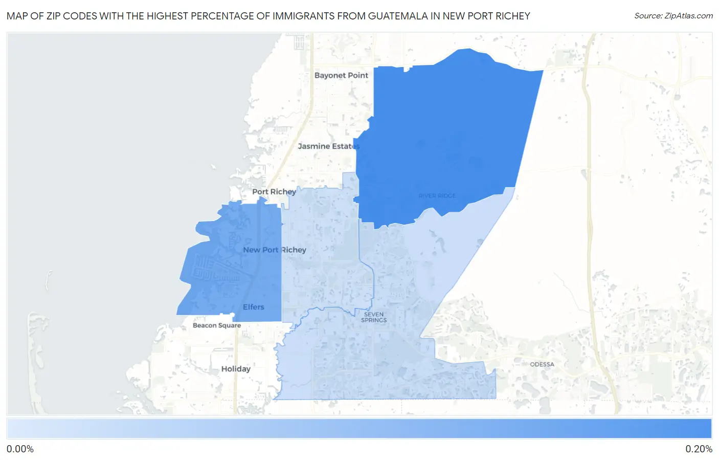 Zip Codes with the Highest Percentage of Immigrants from Guatemala in New Port Richey Map