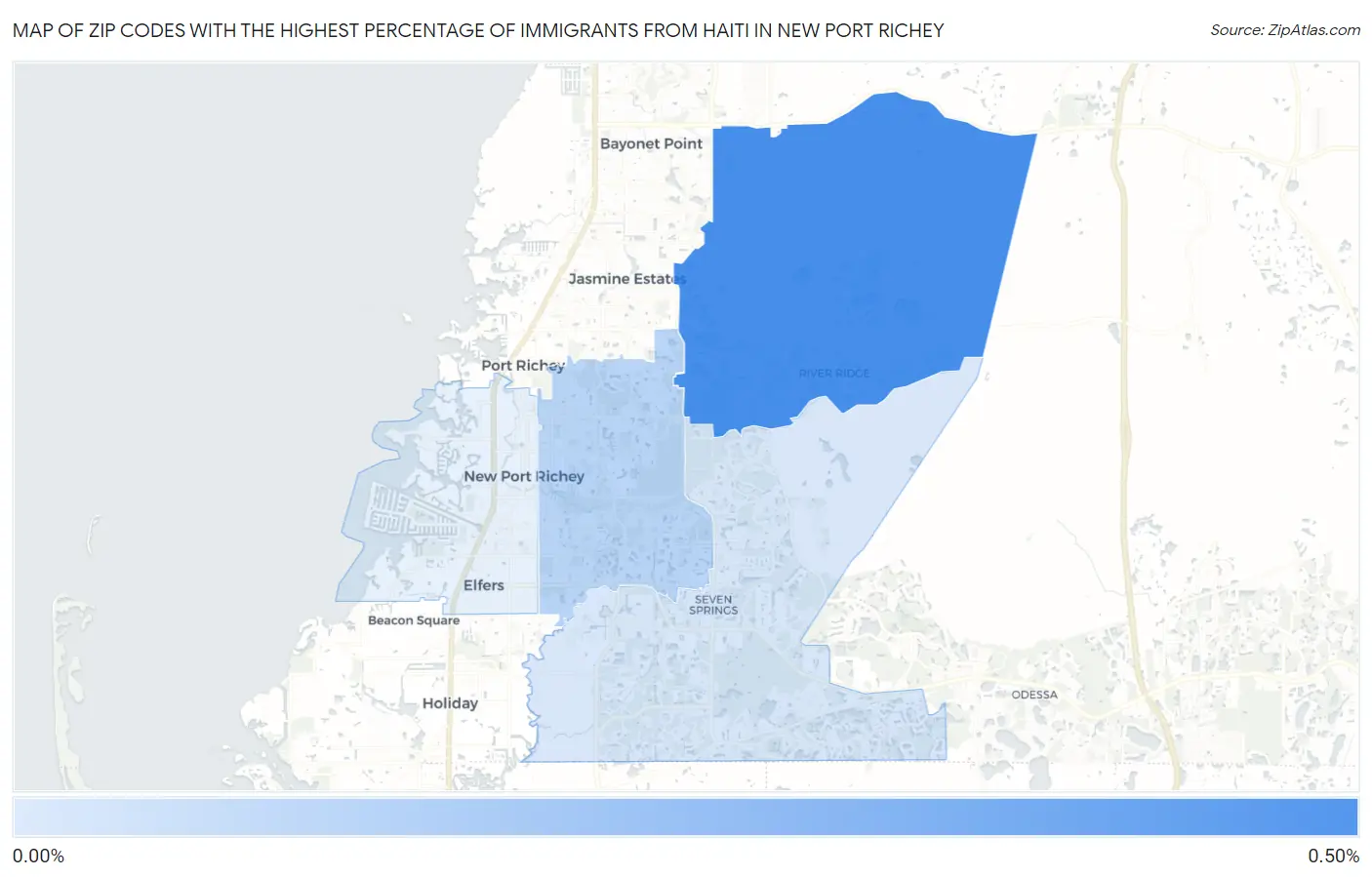 Zip Codes with the Highest Percentage of Immigrants from Haiti in New Port Richey Map