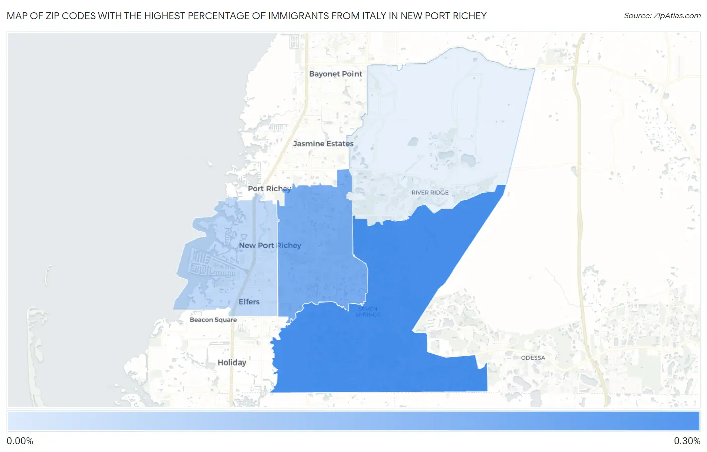 Zip Codes with the Highest Percentage of Immigrants from Italy in New Port Richey Map