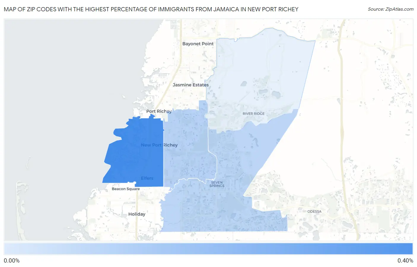 Zip Codes with the Highest Percentage of Immigrants from Jamaica in New Port Richey Map