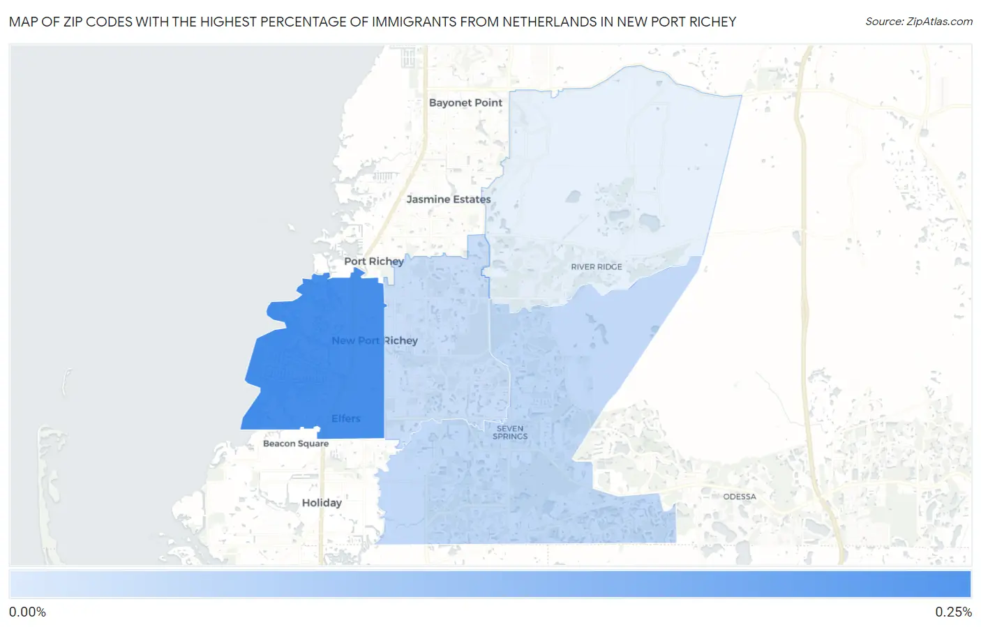 Zip Codes with the Highest Percentage of Immigrants from Netherlands in New Port Richey Map