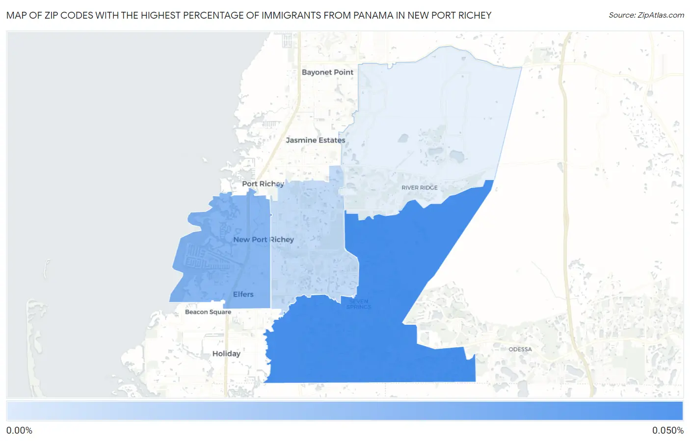 Zip Codes with the Highest Percentage of Immigrants from Panama in New Port Richey Map