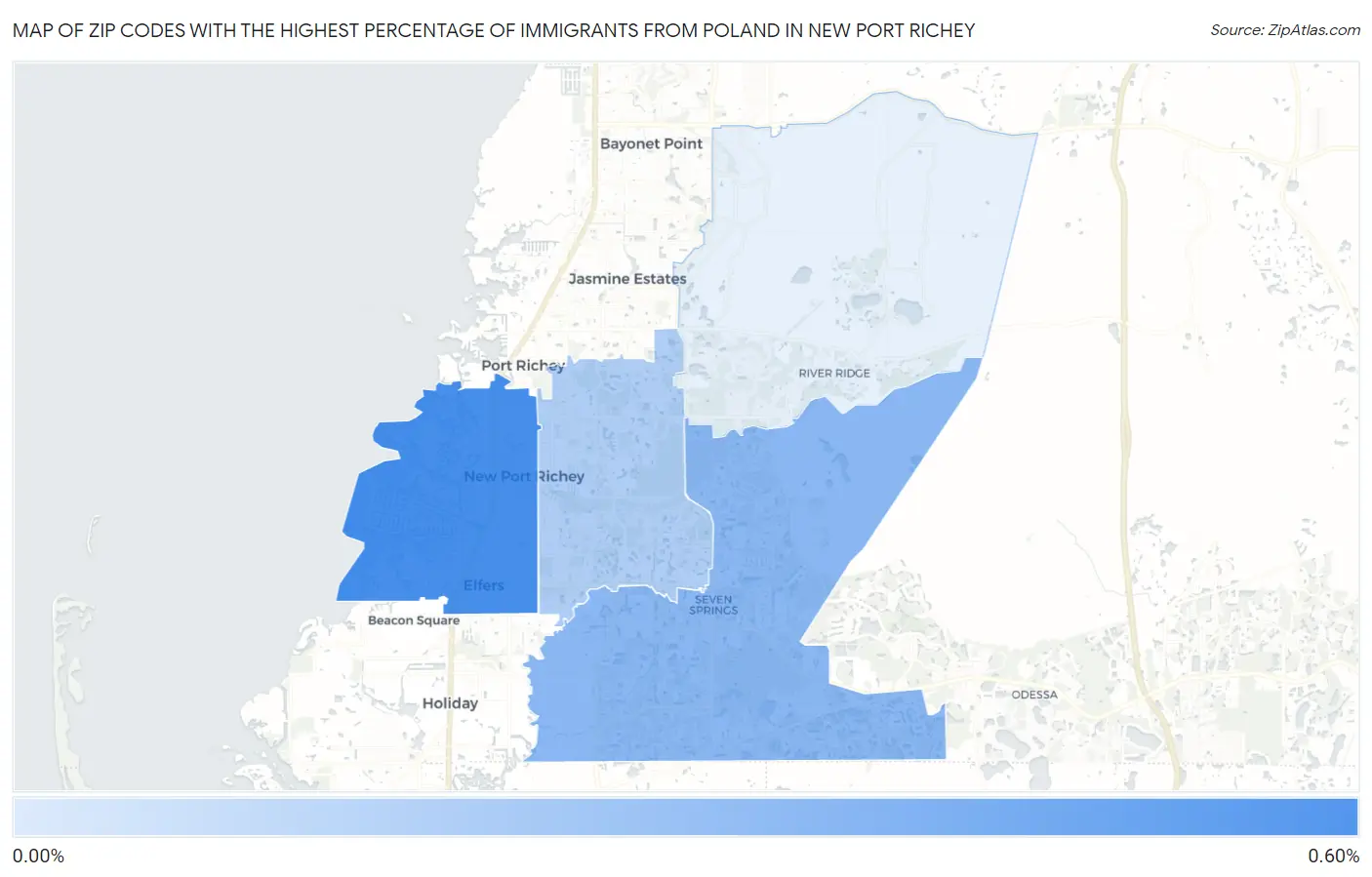 Zip Codes with the Highest Percentage of Immigrants from Poland in New Port Richey Map