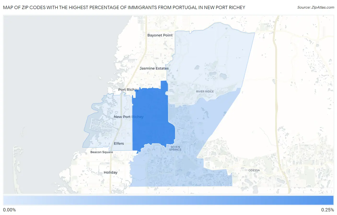 Zip Codes with the Highest Percentage of Immigrants from Portugal in New Port Richey Map
