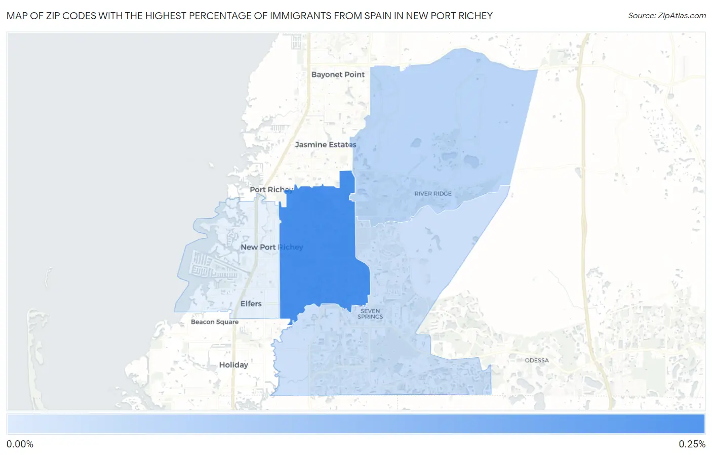 Zip Codes with the Highest Percentage of Immigrants from Spain in New Port Richey Map