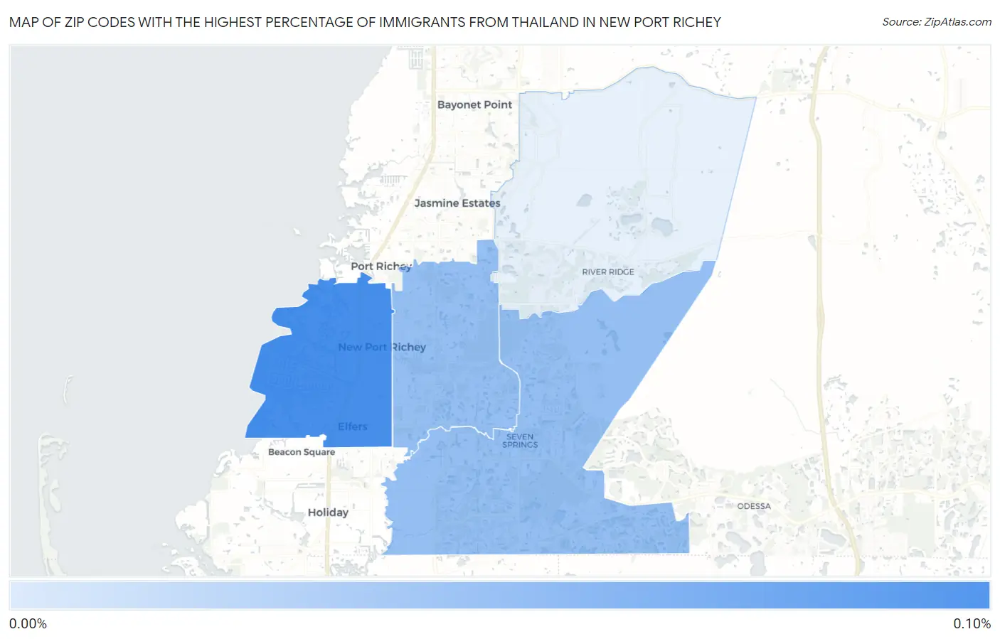 Zip Codes with the Highest Percentage of Immigrants from Thailand in New Port Richey Map