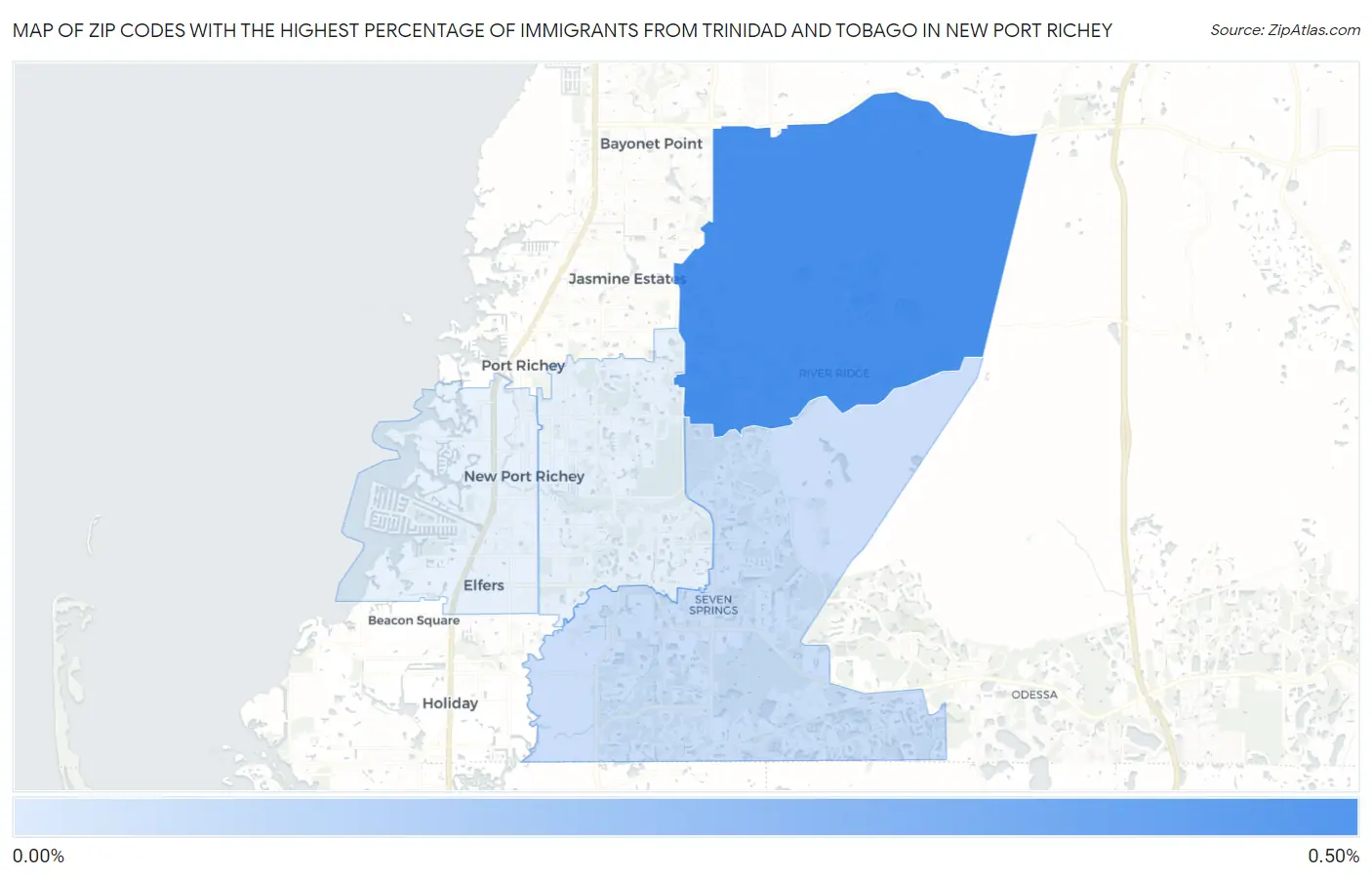 Zip Codes with the Highest Percentage of Immigrants from Trinidad and Tobago in New Port Richey Map