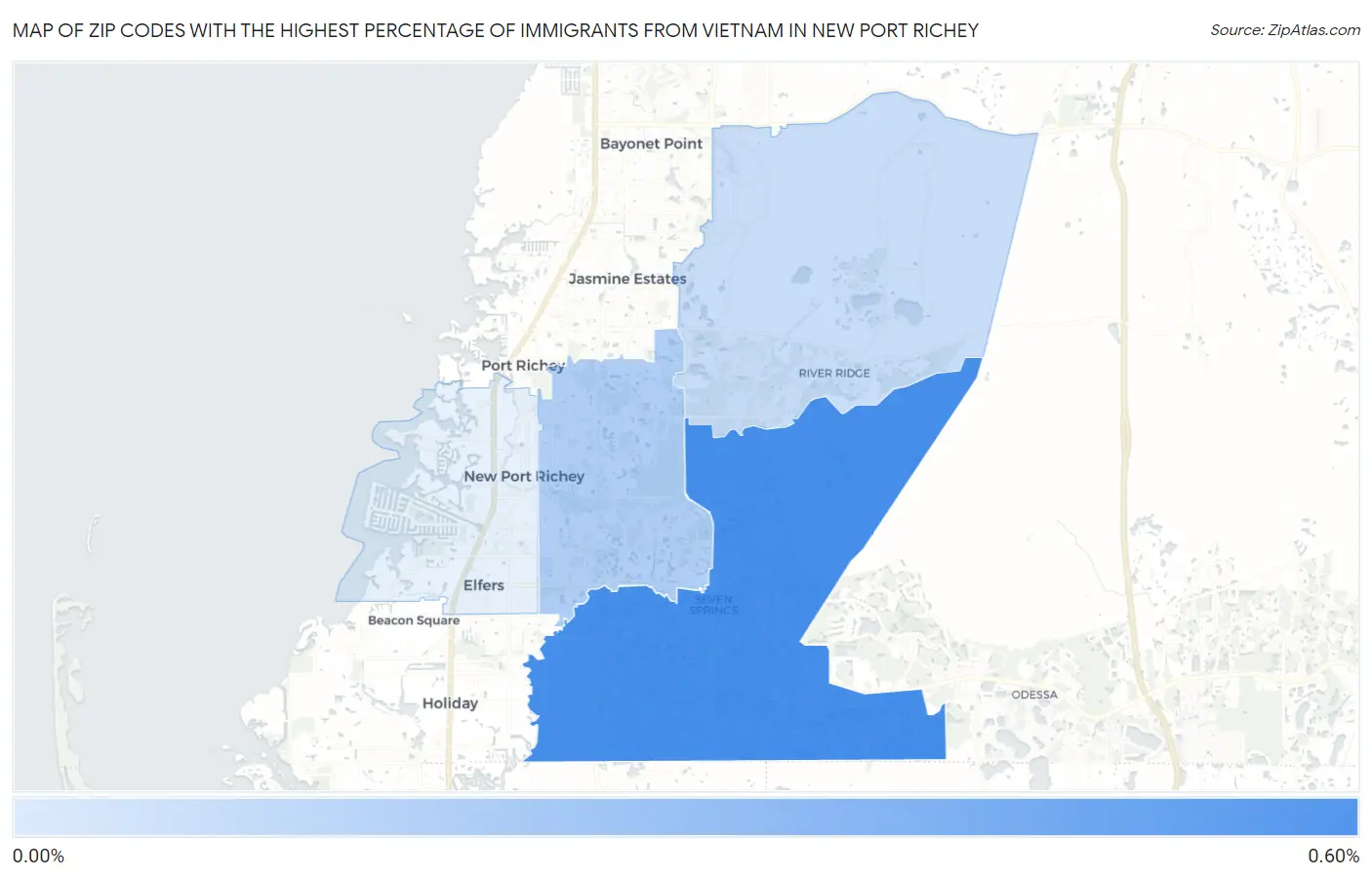 Zip Codes with the Highest Percentage of Immigrants from Vietnam in New Port Richey Map
