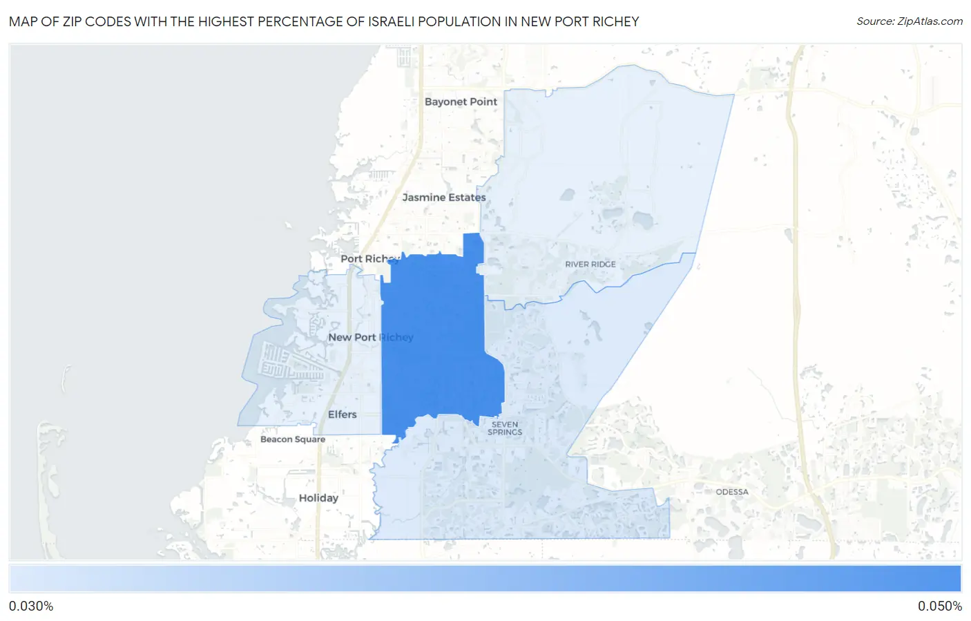Zip Codes with the Highest Percentage of Israeli Population in New Port Richey Map