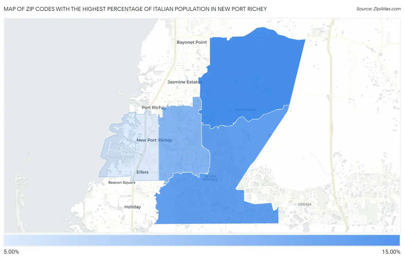 Zip Codes with the Highest Percentage of Italian Population in New Port Richey Map