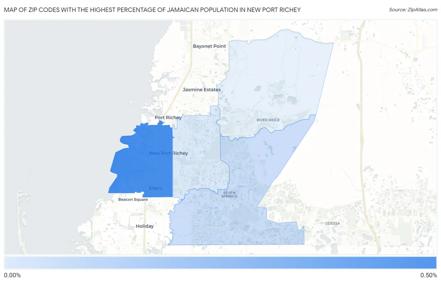 Zip Codes with the Highest Percentage of Jamaican Population in New Port Richey Map
