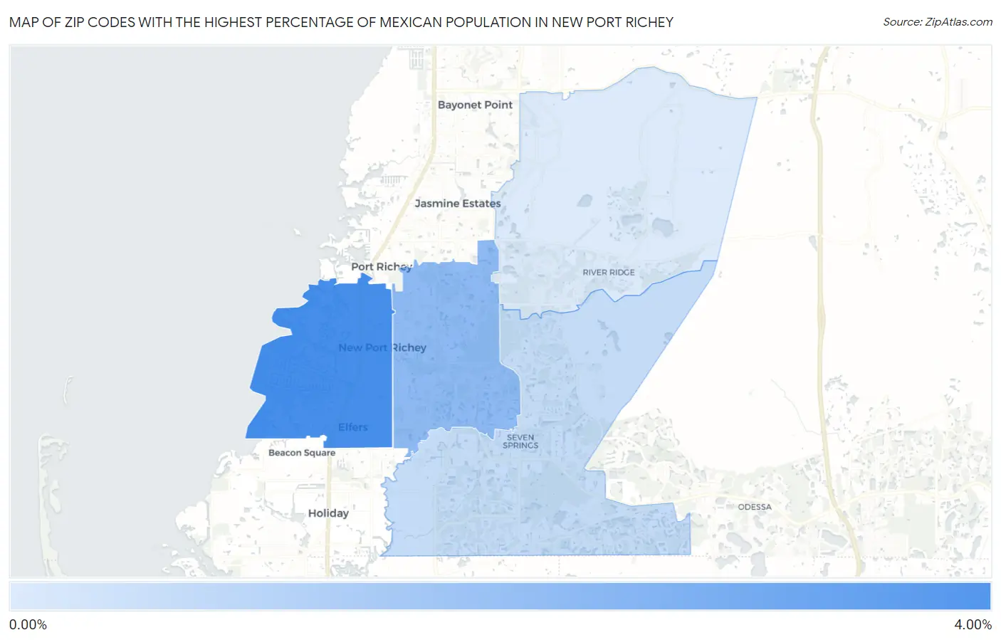 Zip Codes with the Highest Percentage of Mexican Population in New Port Richey Map